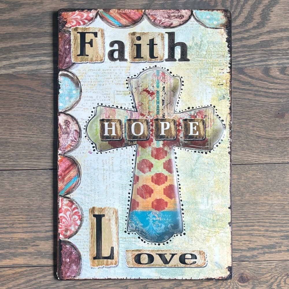 Faith Hope Love Cross Metal/Tin Christian Wall Art - Multicolor